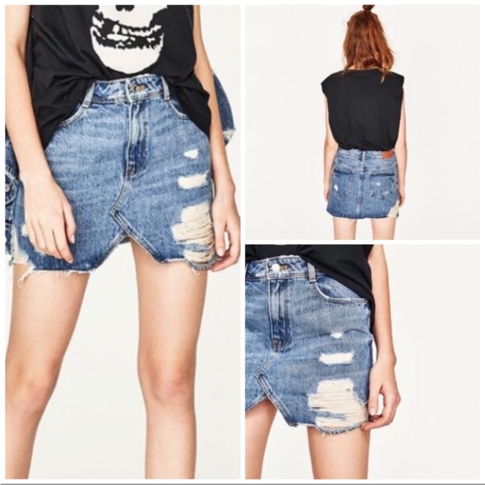 Like-New Zara TRF Distressed Denim Mini Skirt, Size Small (26)